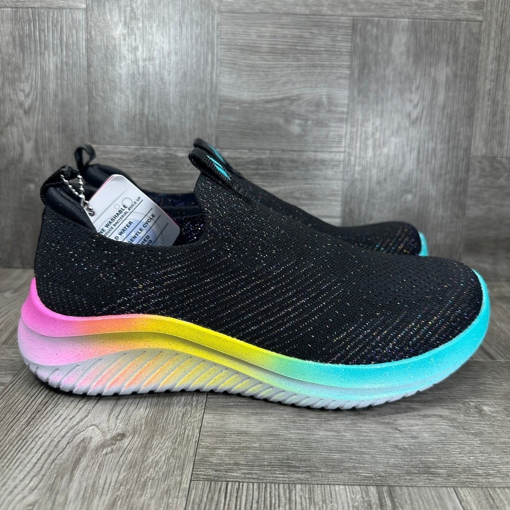 Skechers Sneaker Ultra Flex 3.0 Kids 2 Black Multi Rainbow Sparkle NEW 303834L